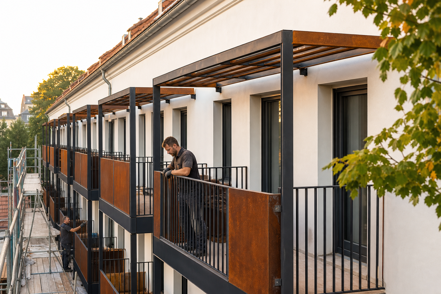 Balkonanlage an einem sanierten Mehrfamilienhaus (Beispielmotiv)