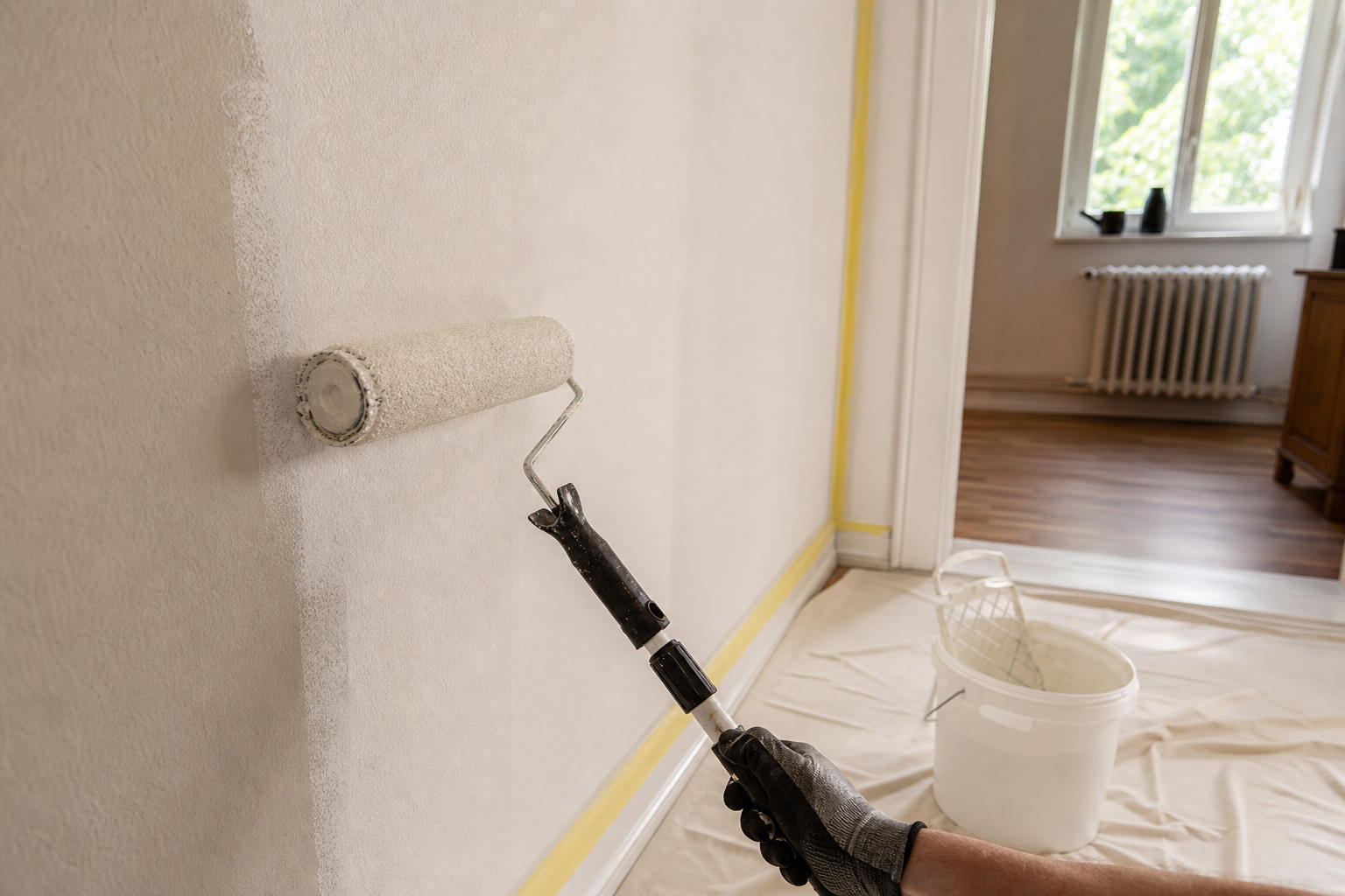 Malerarbeiten an einer Wand (Beispielmotiv)
