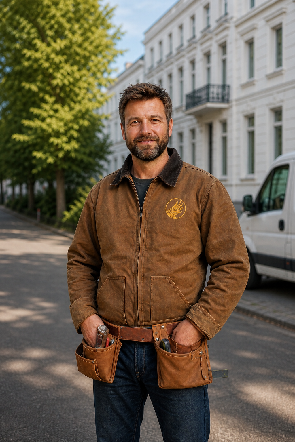 Handwerker von Objektwerk vor einem Hamburger Wohnhaus (Beispielmotiv)