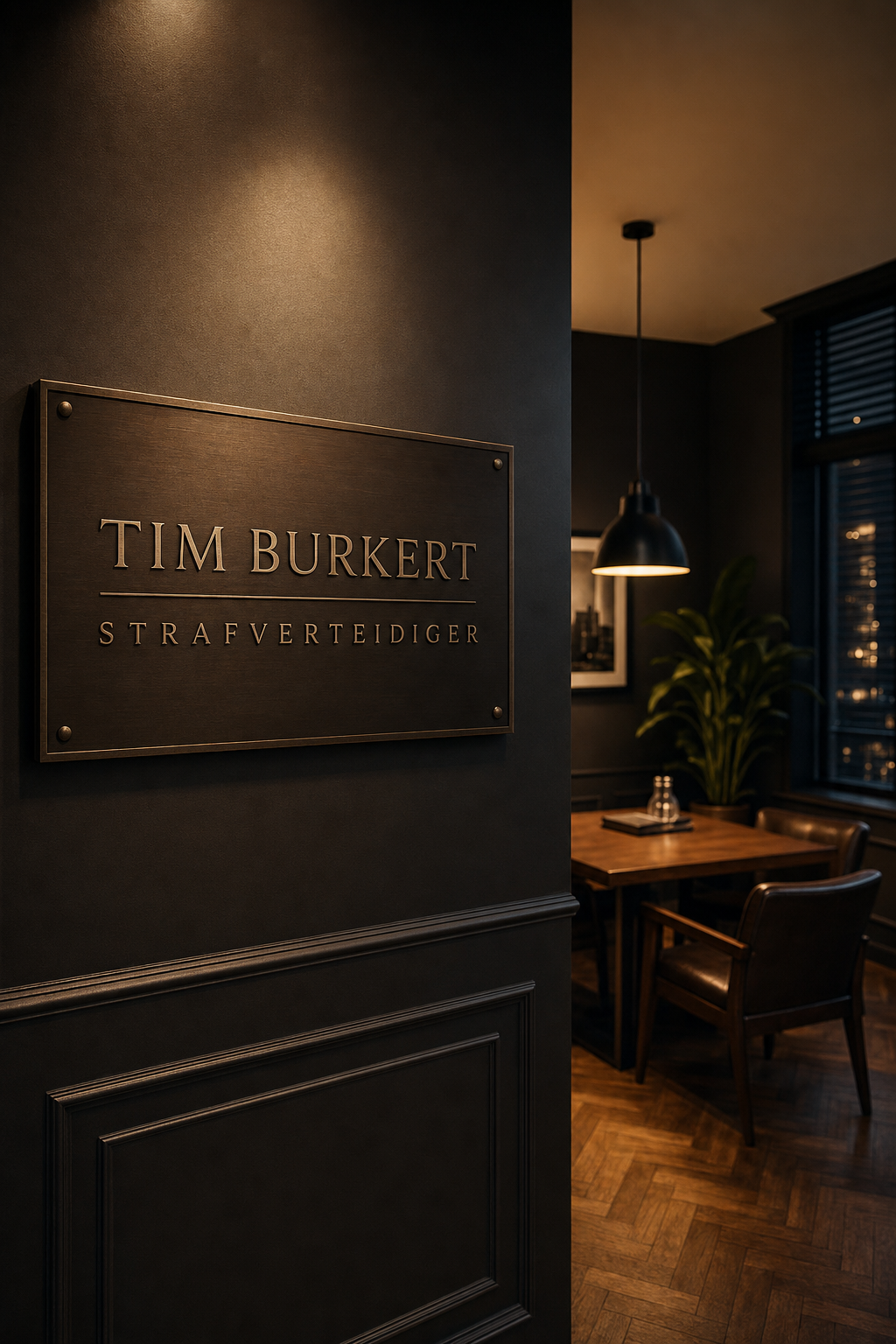 Kanzleischild Tim Burkert, Strafverteidiger (Beispielmotiv)