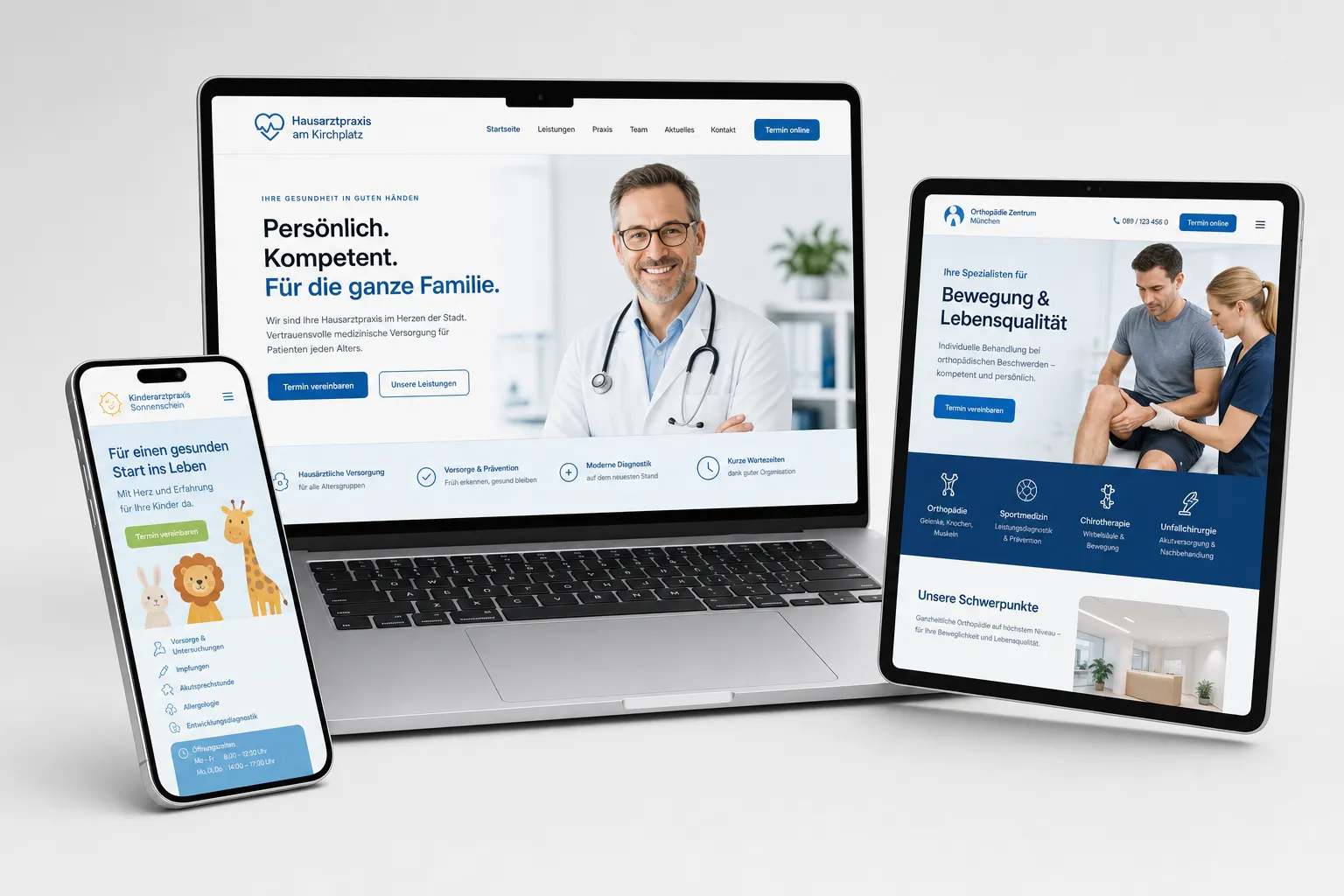Praxis-Webseiten von Webnamic auf MacBook, Tablet und Smartphone