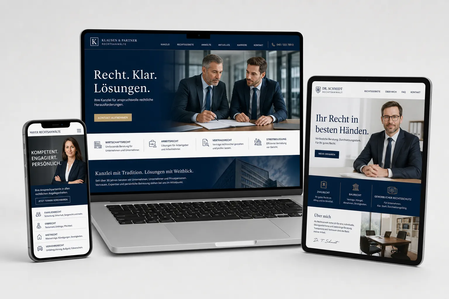 Kanzlei-Webseiten von Webnamic auf MacBook, Tablet und Smartphone