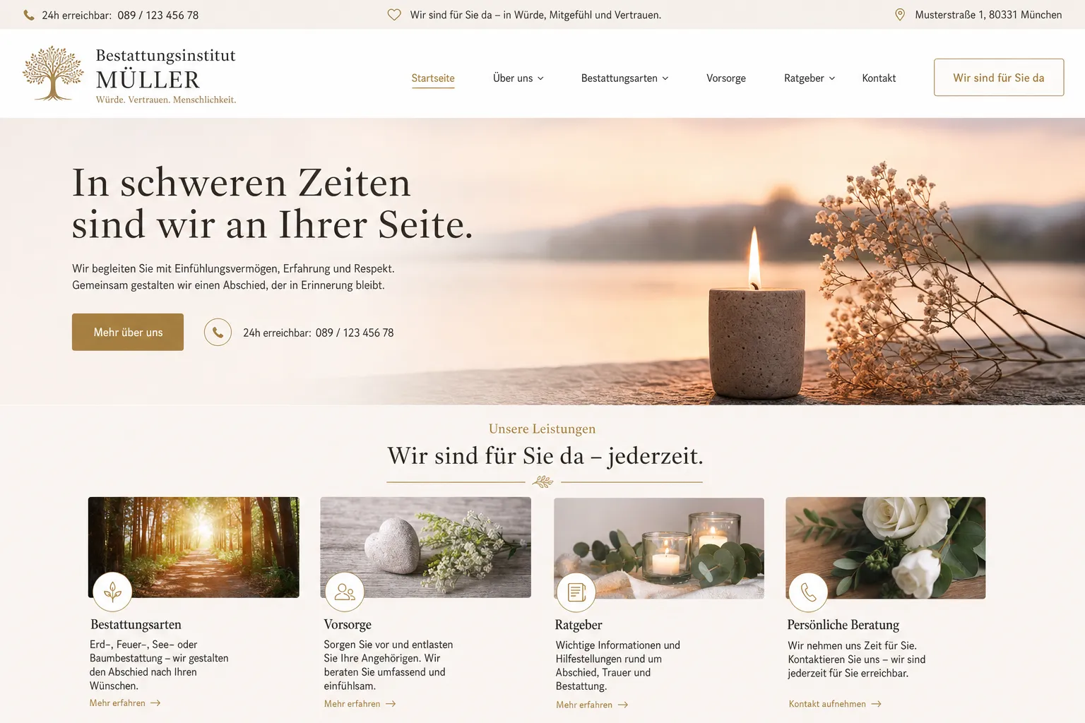 Bestattungsinstitute — Webdesign-Referenz