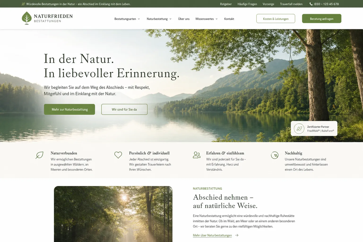 Bestattungsinstitute — Webdesign-Referenz