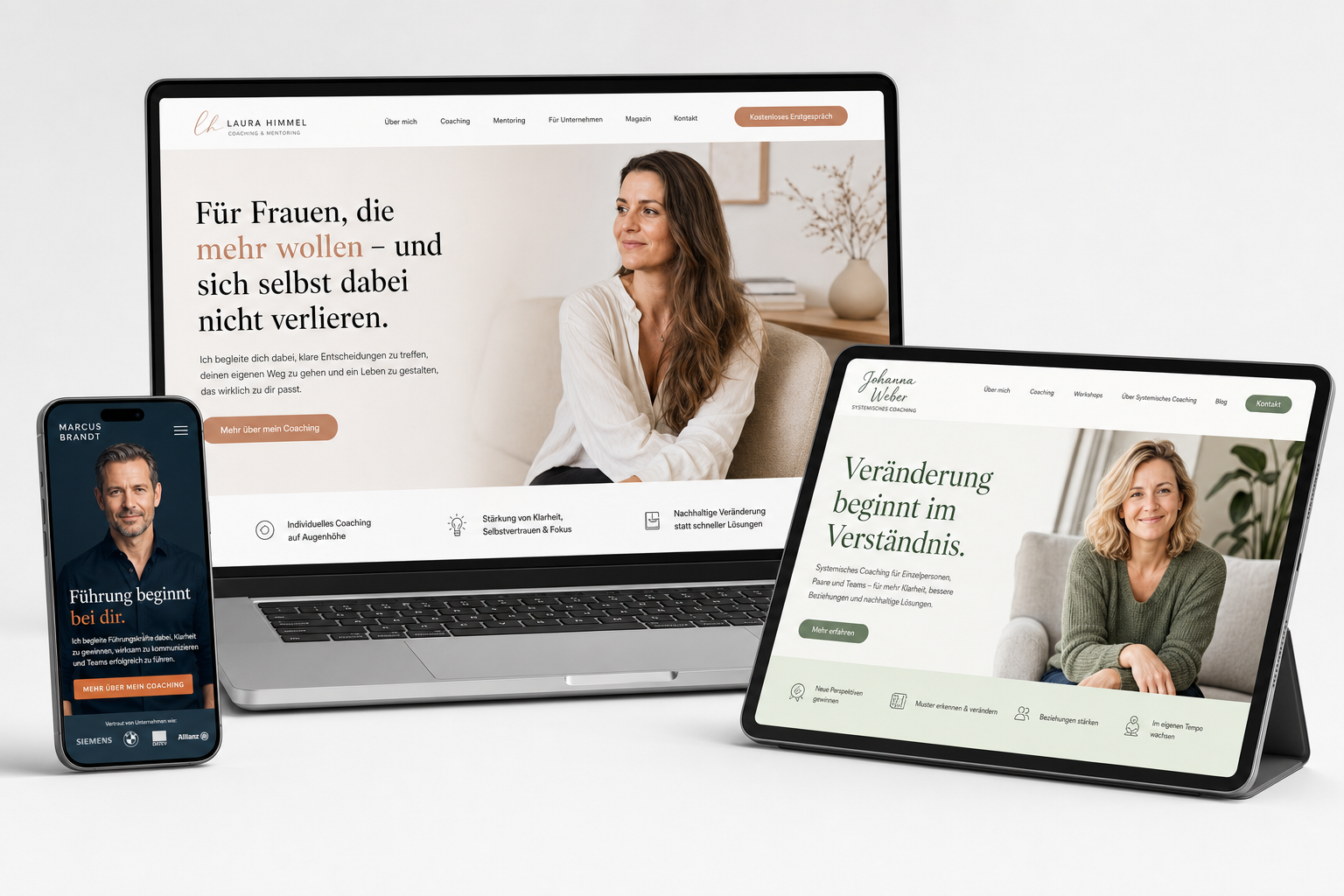 Coaching-Websites von Webnamic auf MacBook, Tablet und Smartphone