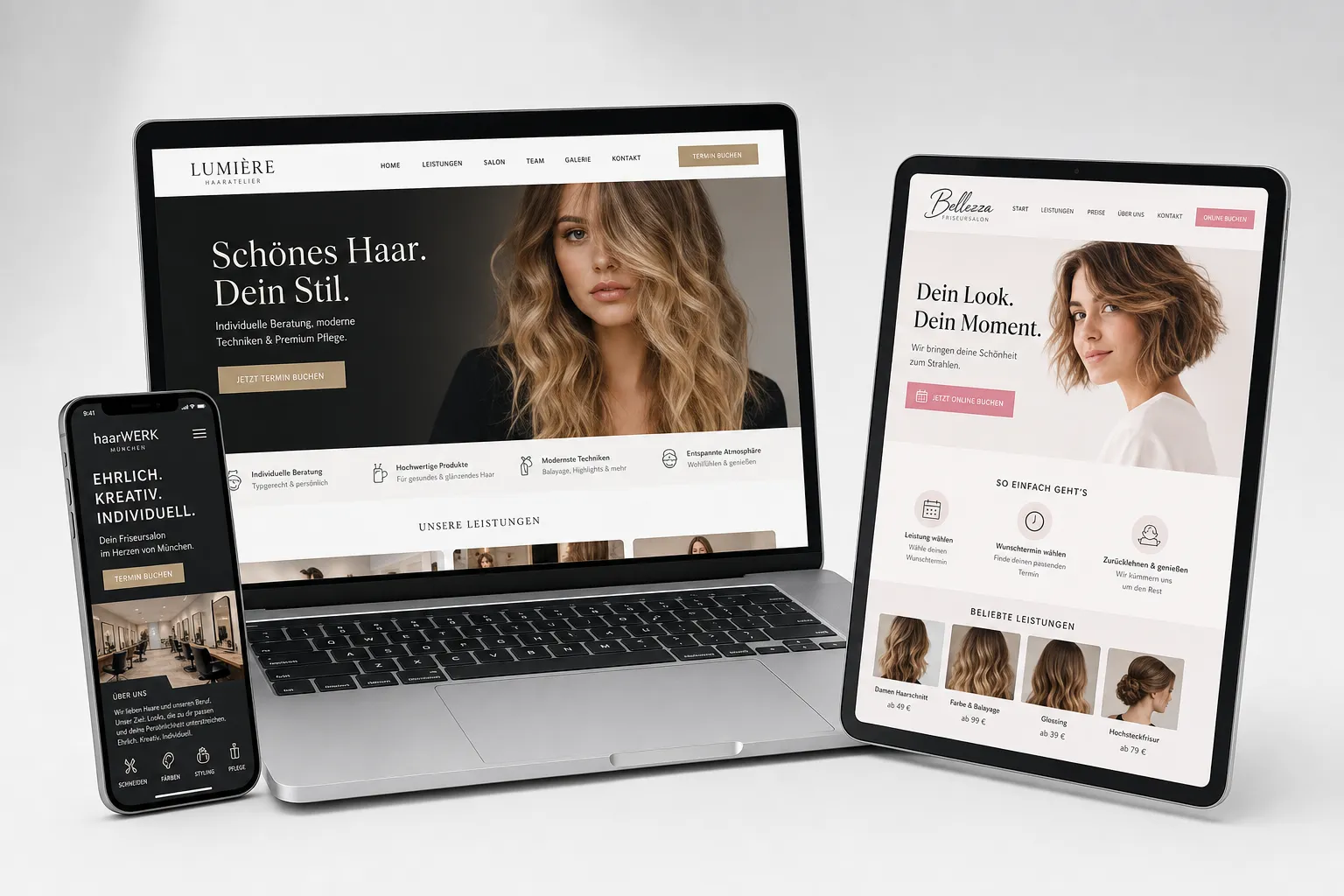 Friseur-Webseiten von Webnamic auf MacBook, Tablet und Smartphone