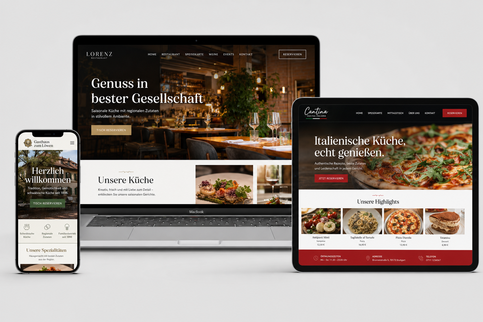 Gastronomie-Websites von Webnamic auf MacBook, Tablet und Smartphone