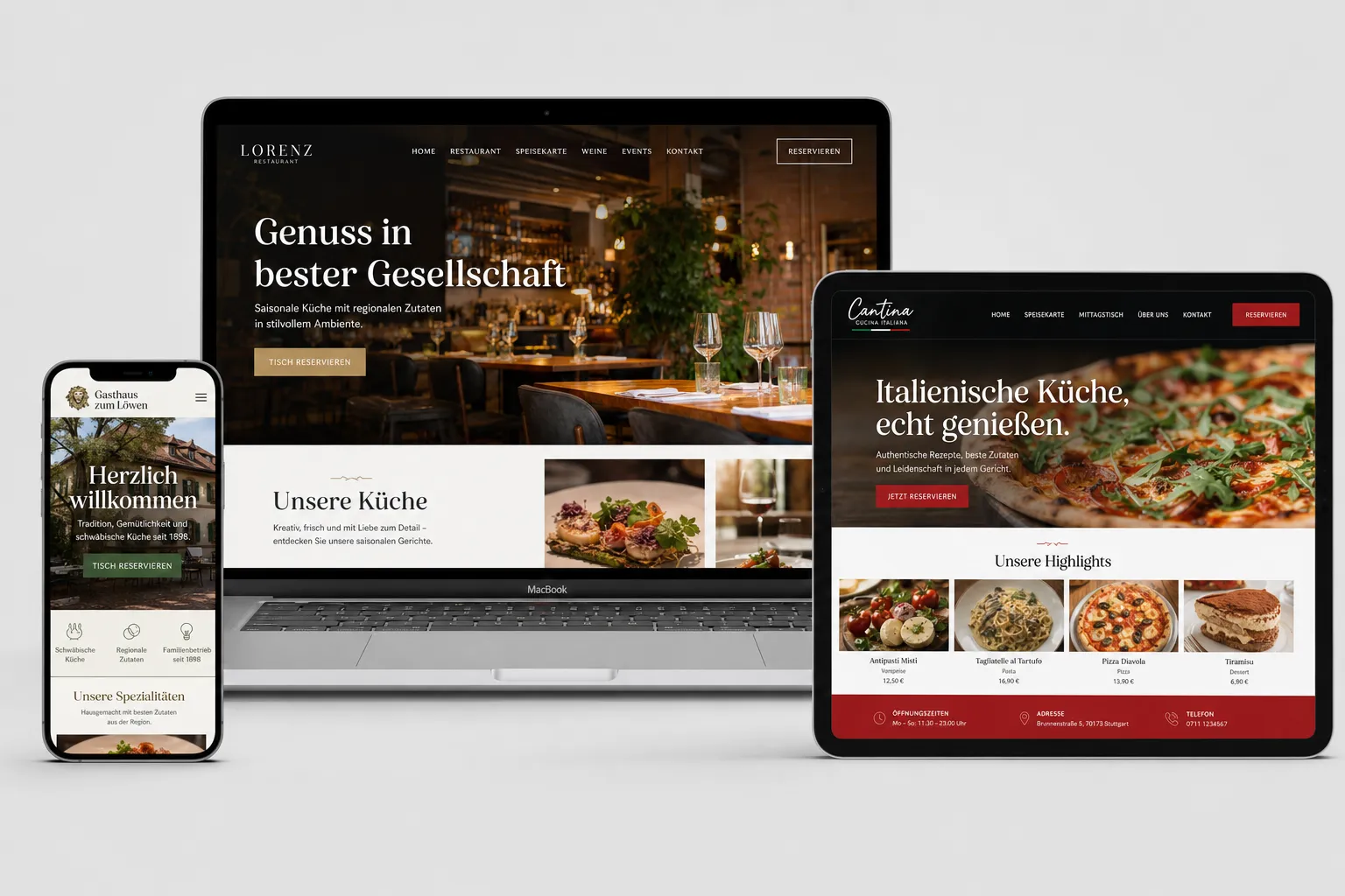 Gastronomie-Webseiten von Webnamic auf MacBook, Tablet und Smartphone