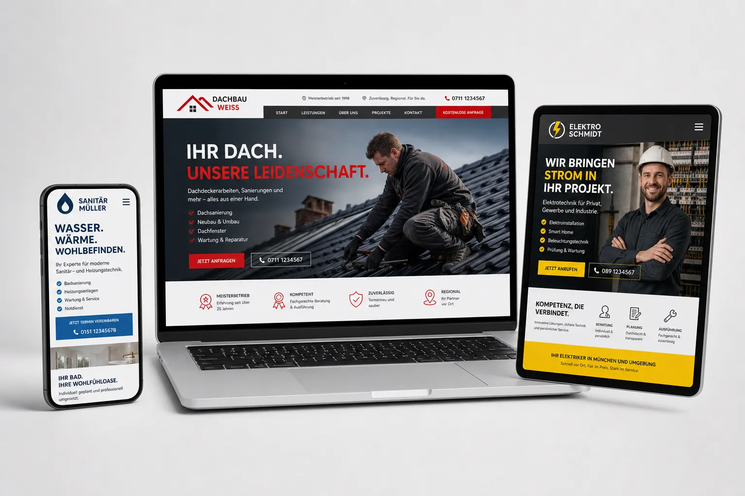 Handwerker-Webseiten von Webnamic auf MacBook, Tablet und Smartphone