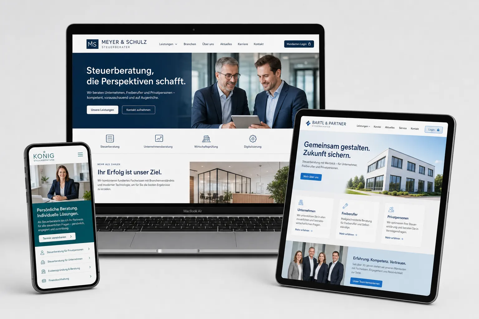 Steuerkanzlei-Webseiten von Webnamic auf MacBook, Tablet und Smartphone