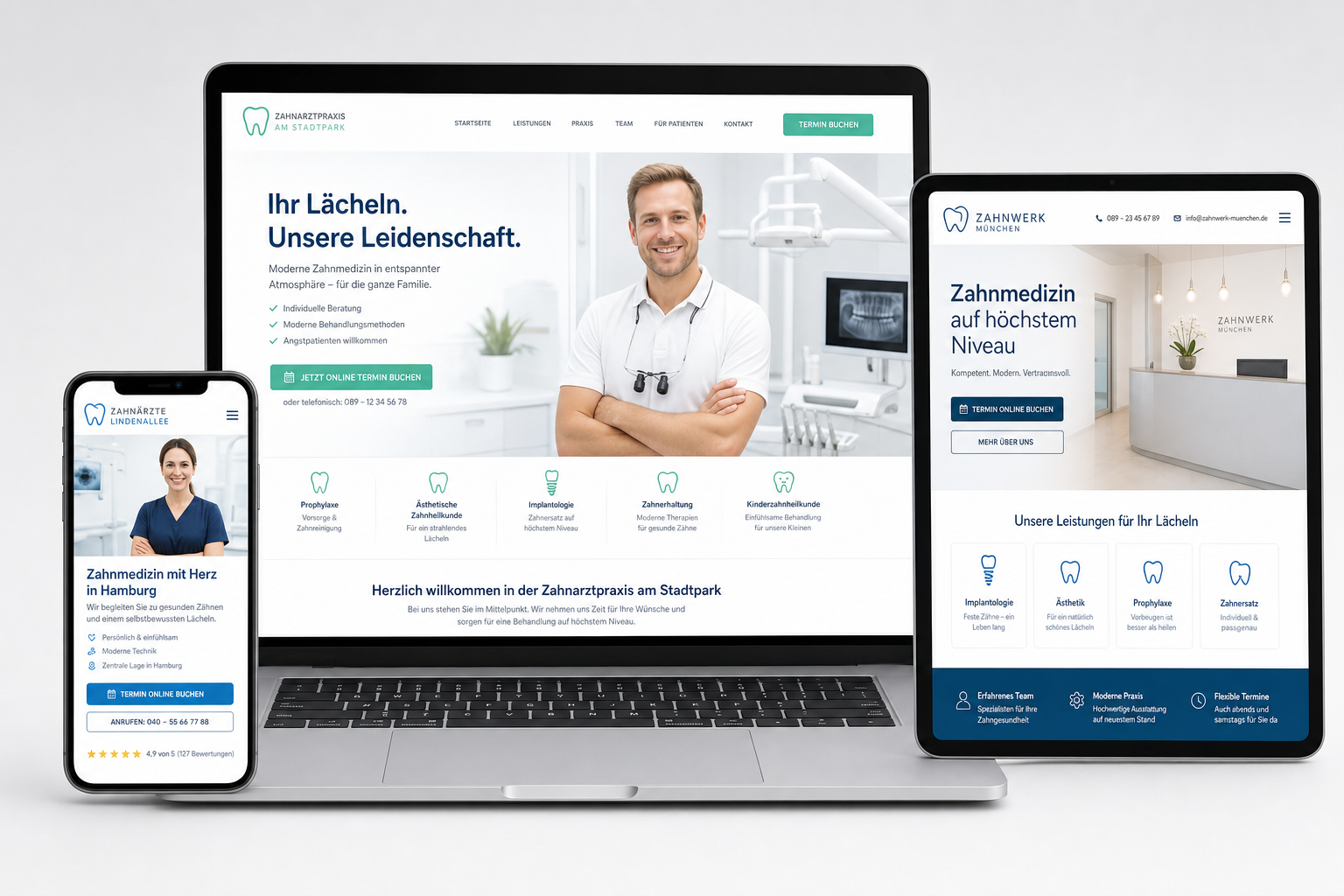 Zahnarzt-Websites von Webnamic auf MacBook, Tablet und Smartphone