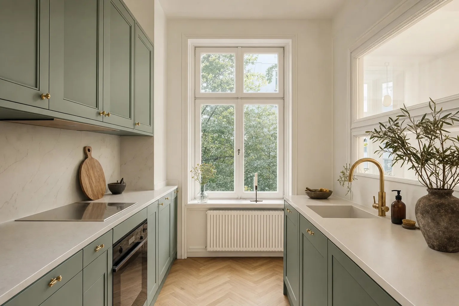 Erneuerte Küche mit Blick zum Innenhof