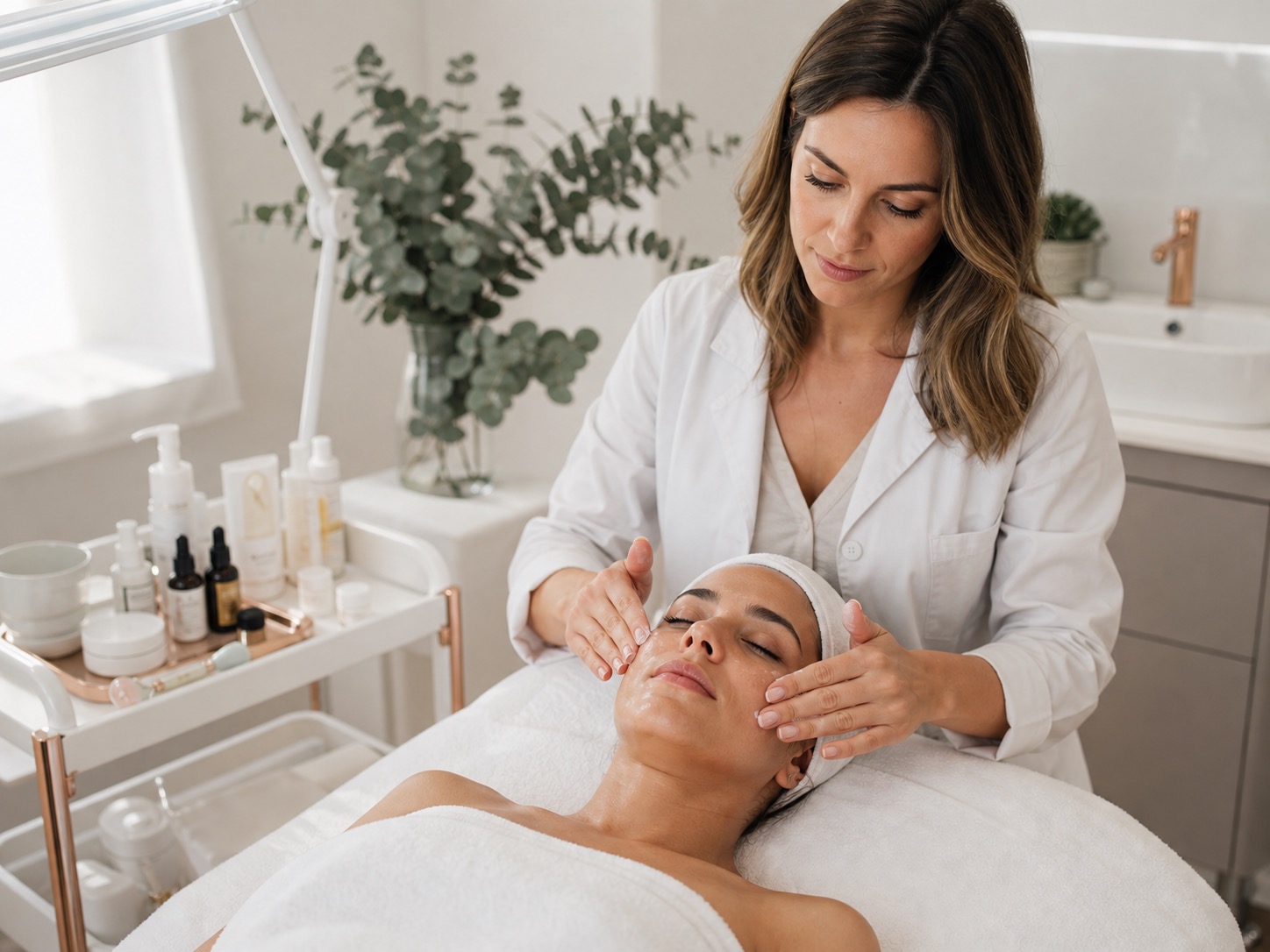 Kosmetikerin bei einer präzisen Hautbehandlung im Elysia Skin Studio
