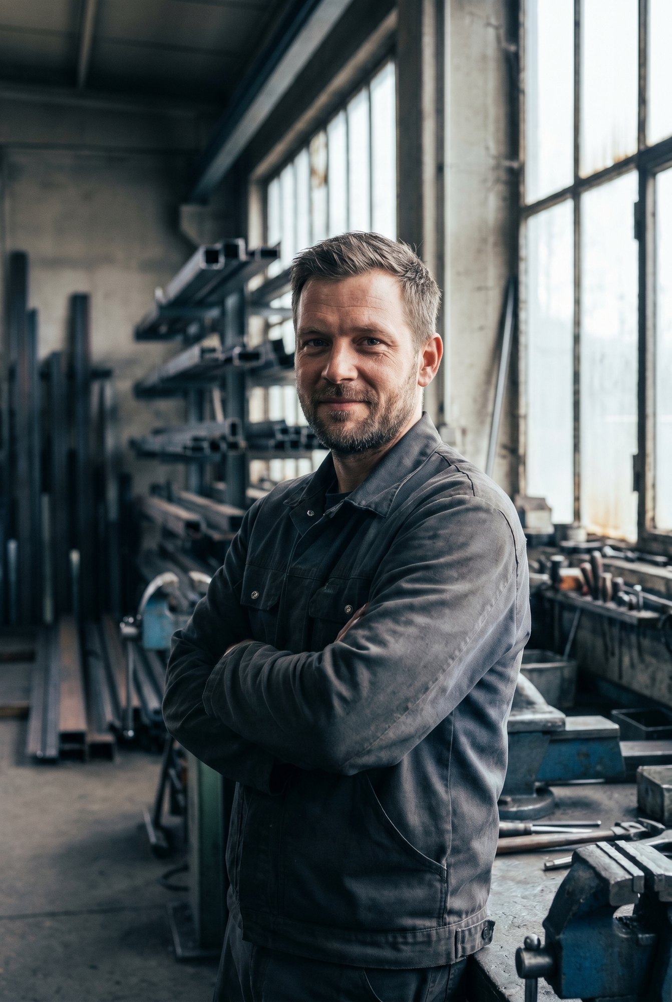 Metallbauermeister Arne Frers in der Werkstatt in Hamburg-Billbrook