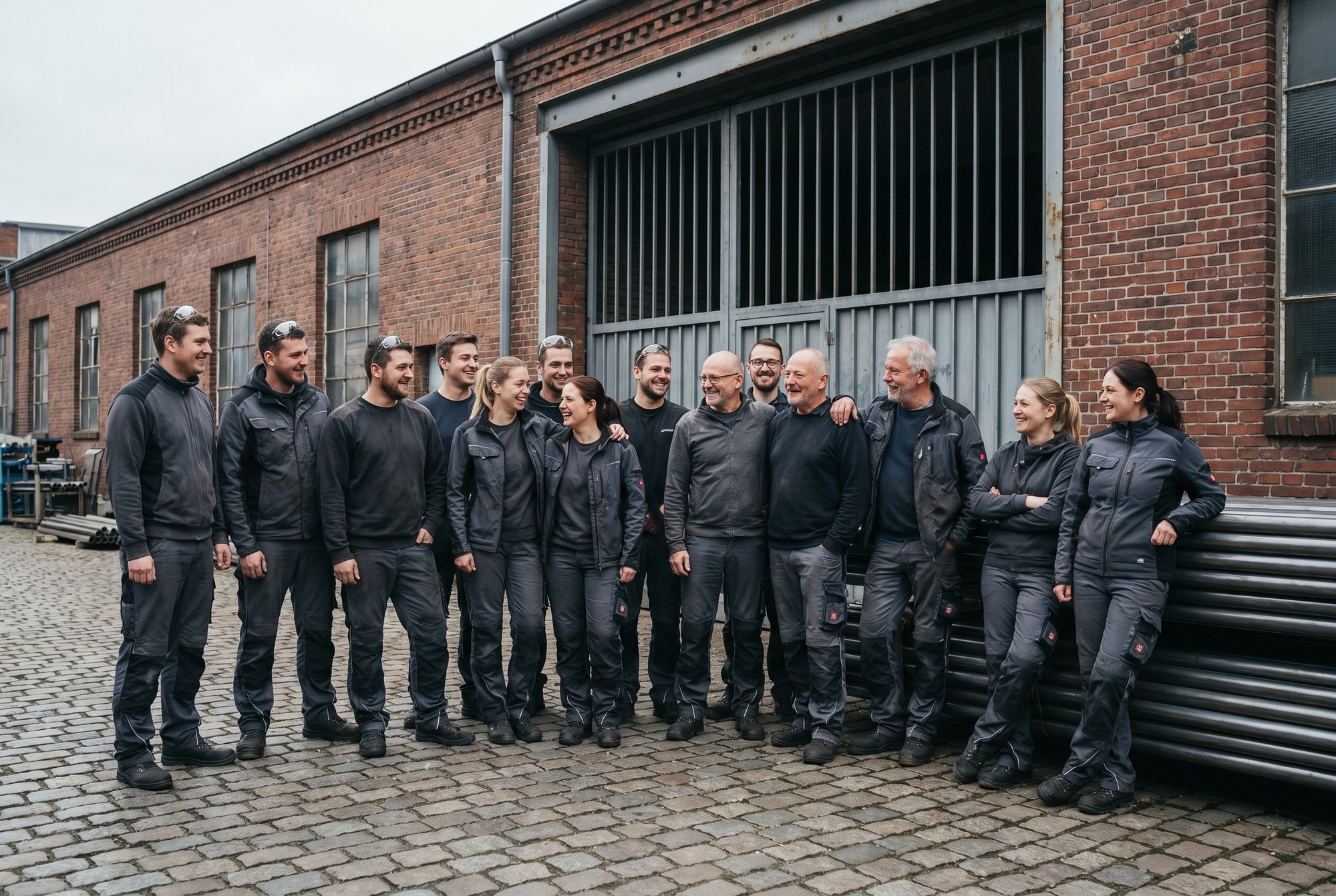 Das Team von Metallwerk Frers vor der Werkstatt in Hamburg-Billbrook