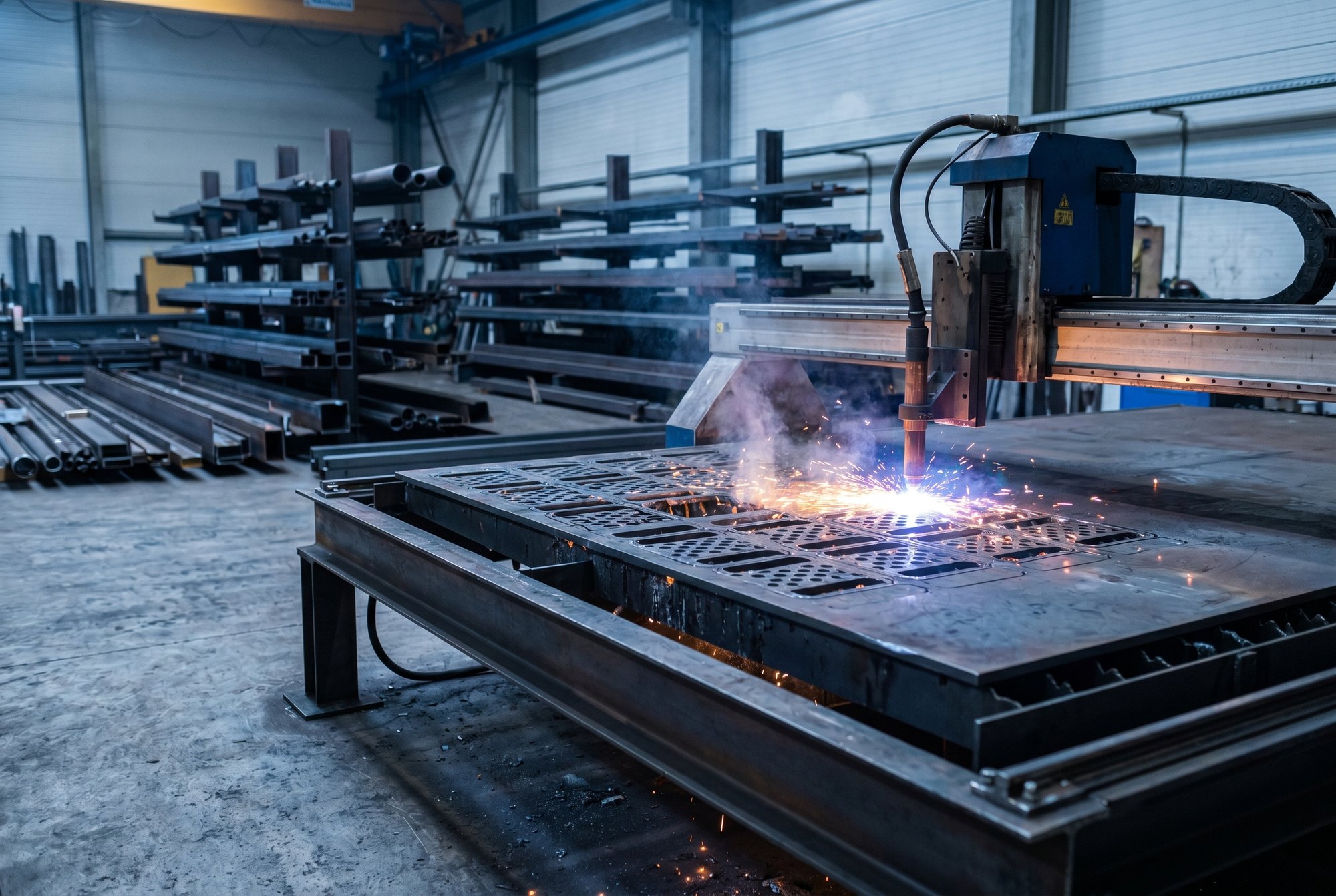 Plasmaschneidanlage in der Werkstatt von Metallwerk Frers