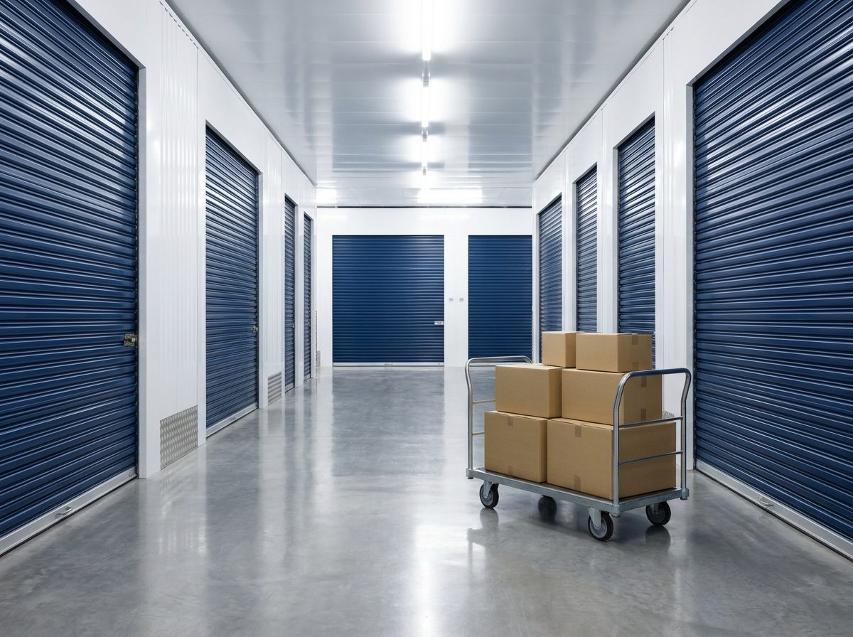 Moderne, saubere Lagerhalle mit Lagerboxen