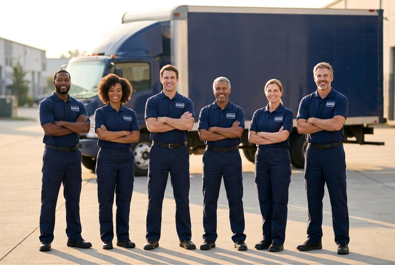 Das MOVARO-Team vor einem Umzugswagen