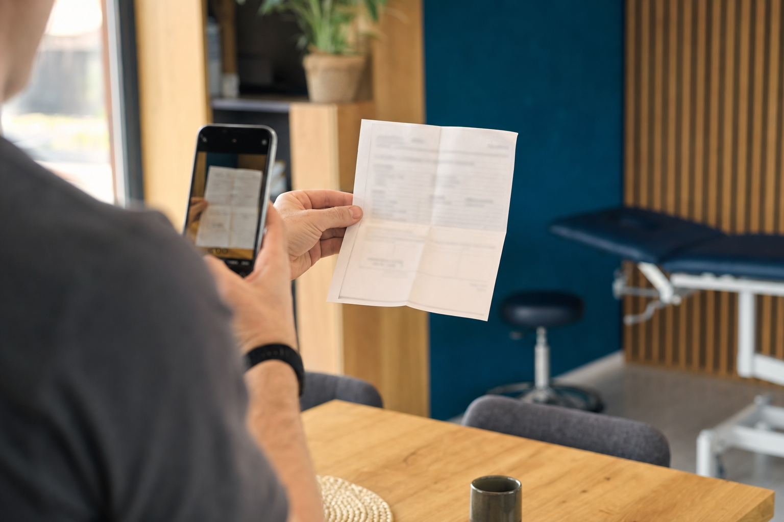 Eine Verordnung wird mit dem Smartphone fotografiert, um sie zur Terminanfrage hochzuladen