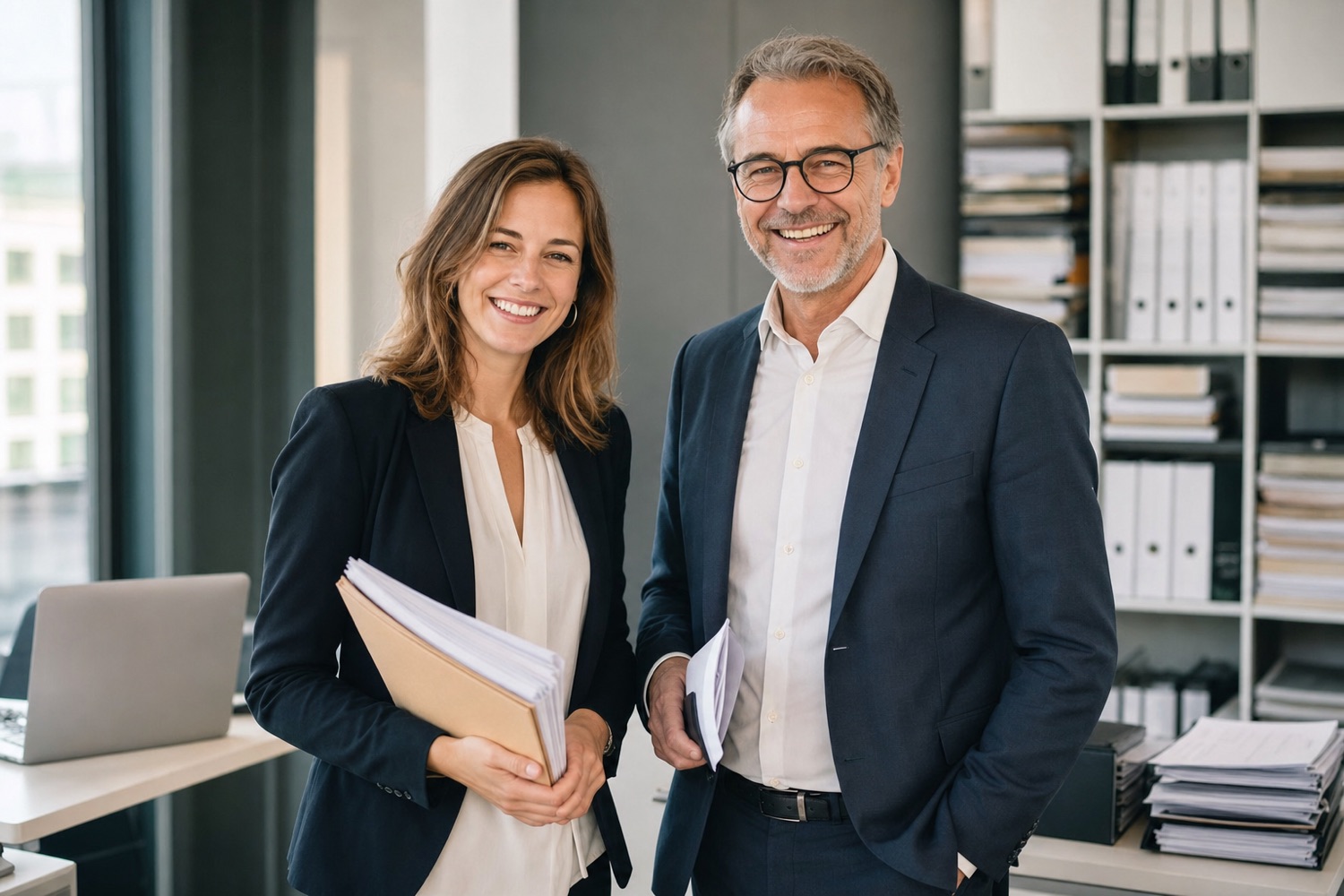 Zwei Steuerberater von Schmidt & Partner im hellen Kanzleibüro