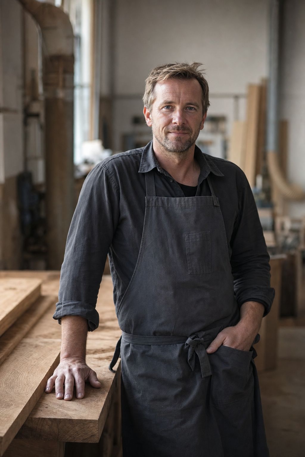 Tischlermeister Jonas Kappenberg an der Hobelbank seiner Werkstatt