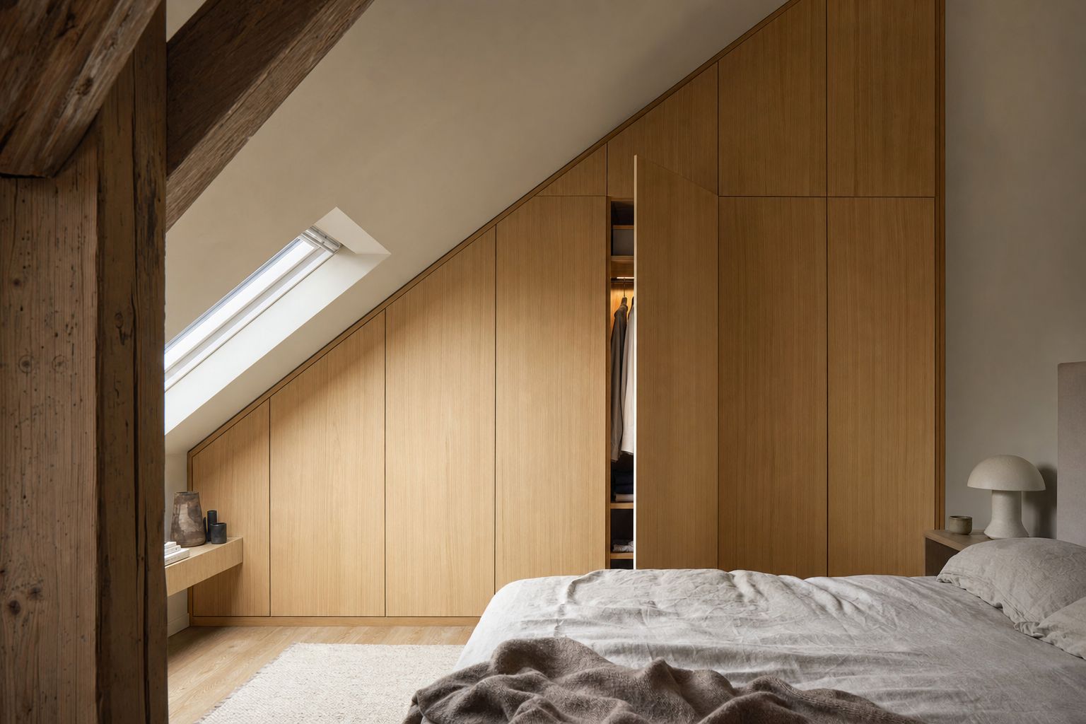 Schrank unter der Schräge — Eichenfurnier auf MDF, Warendorf, Altstadt